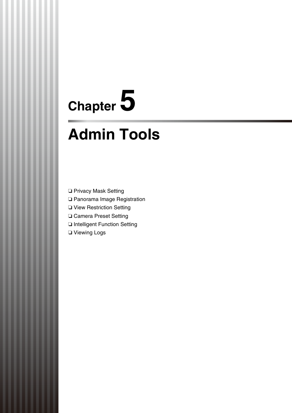 Chapter 5 admin tools, Chapter 5, Admin tools | Chapter 5 admin, Tools | Canon VB-M40 User Manual | Page 65 / 149