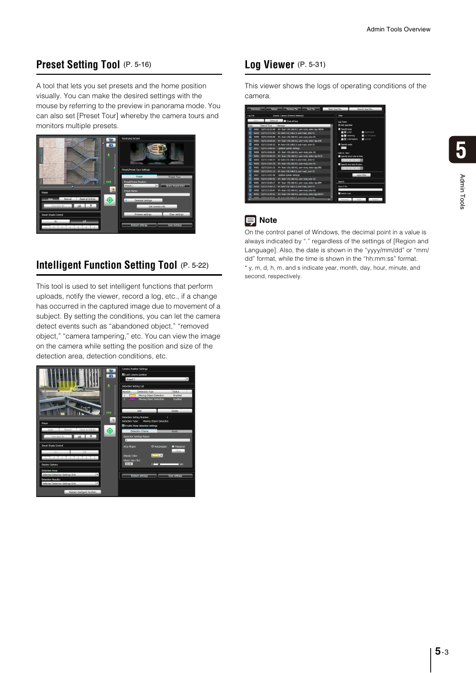 Preset setting tool, Intelligent function setting tool, Log viewer | Preset setting tool -3, Intelligent function setting tool -3, Log viewer -3, S “log viewer” (p. 5-3) | Canon VB-M40 User Manual | Page 67 / 149