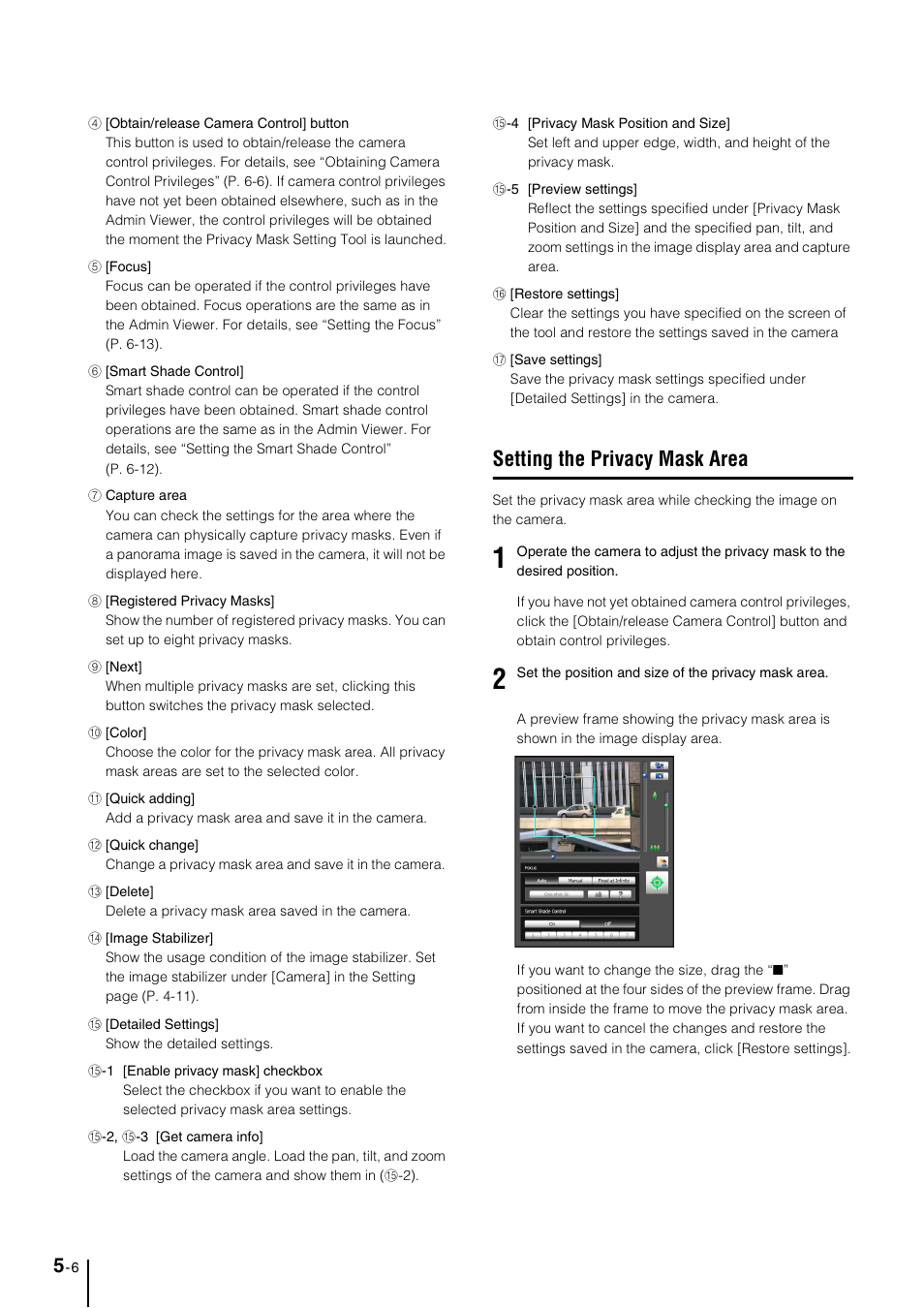 Setting the privacy mask area, Setting the privacy mask area -6 | Canon VB-M40 User Manual | Page 70 / 149