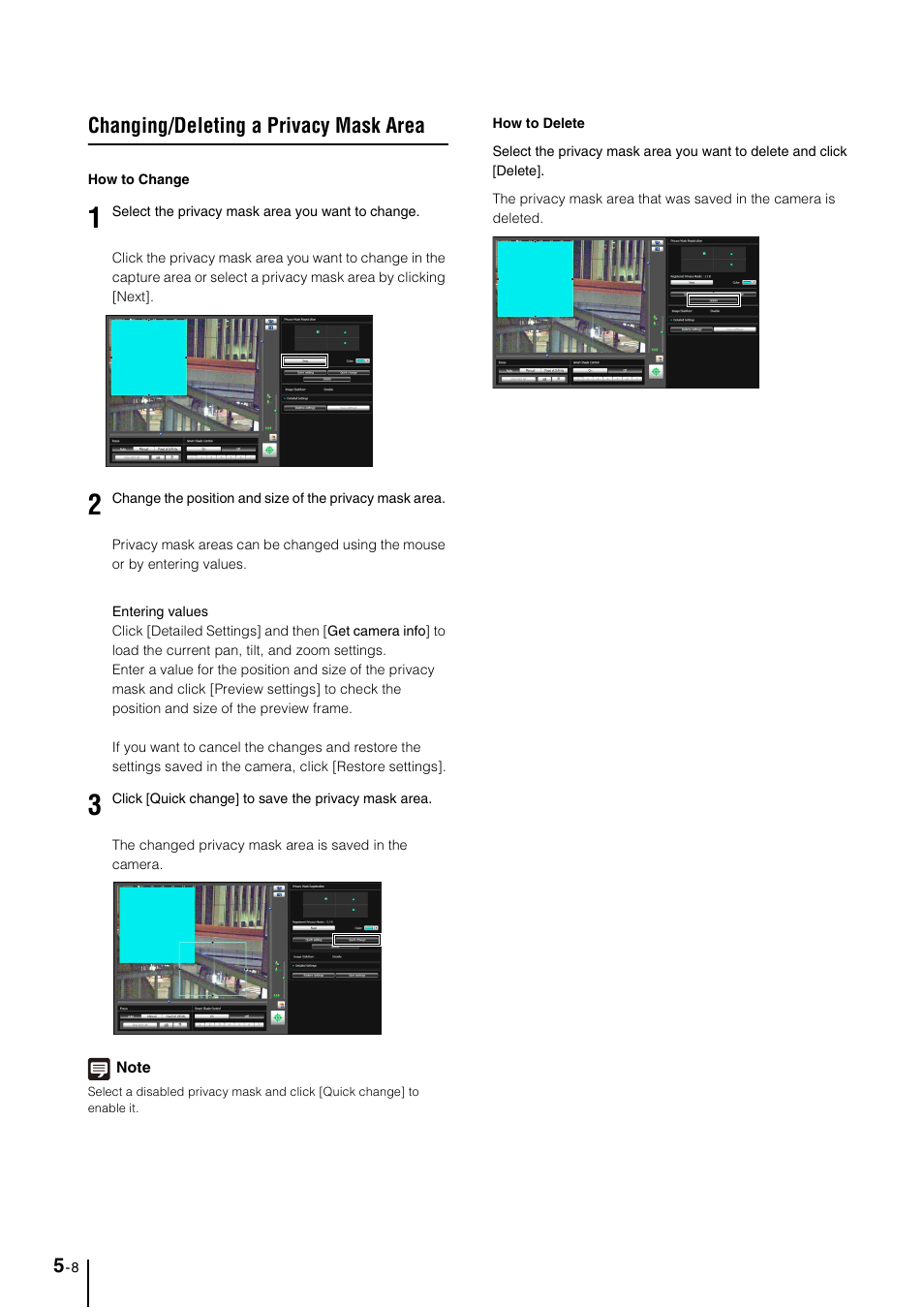 Changing/deleting a privacy mask area, Changing/deleting a privacy mask area -8 | Canon VB-M40 User Manual | Page 72 / 149