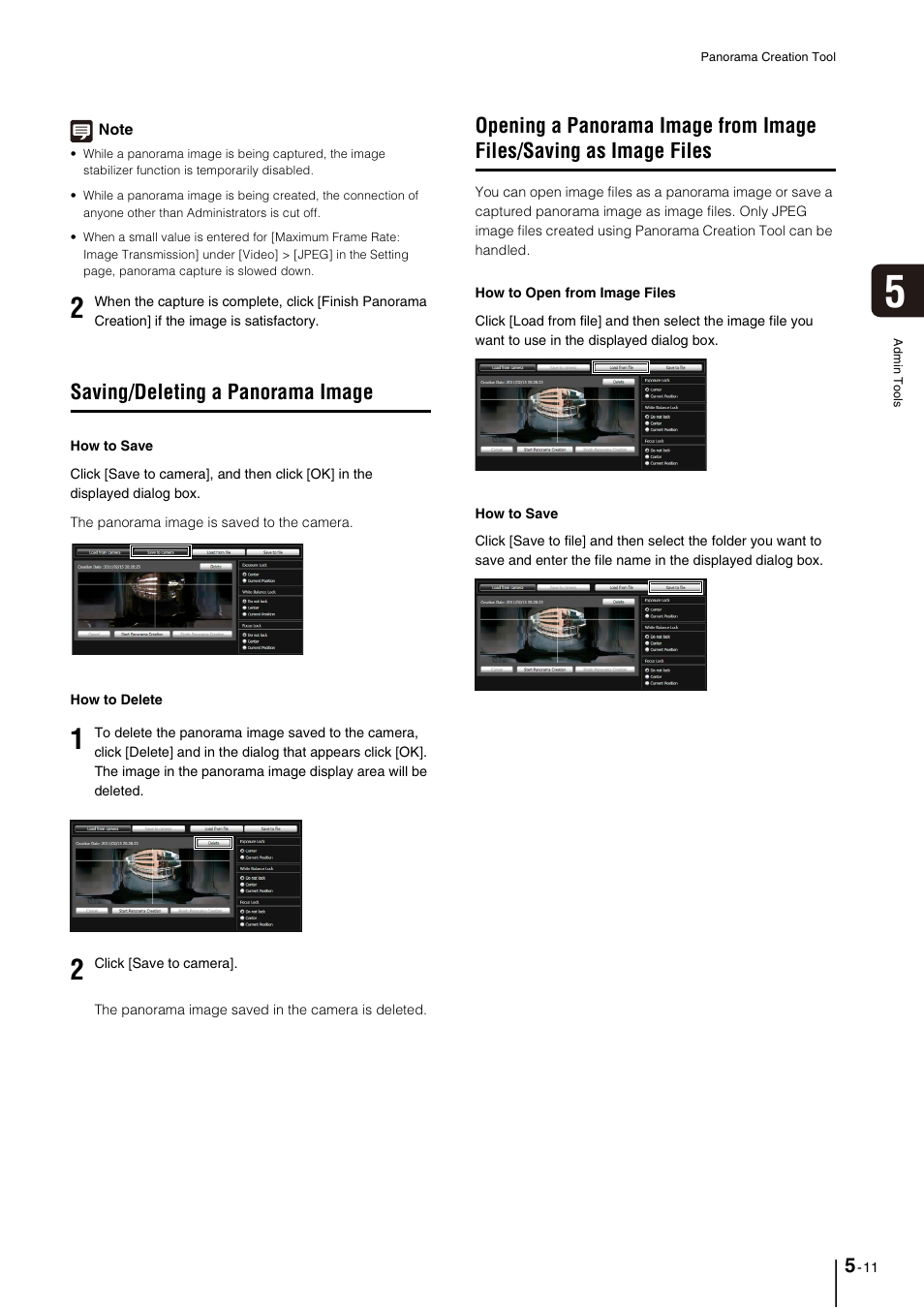 Saving/deleting a panorama image, Saving/deleting a panorama image -11 | Canon VB-M40 User Manual | Page 75 / 149