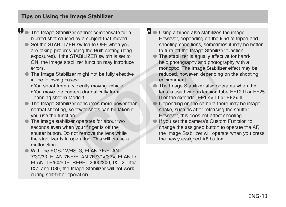 Cop y | Canon EF 400mm f2.8L IS II USM User Manual | Page 14 / 23