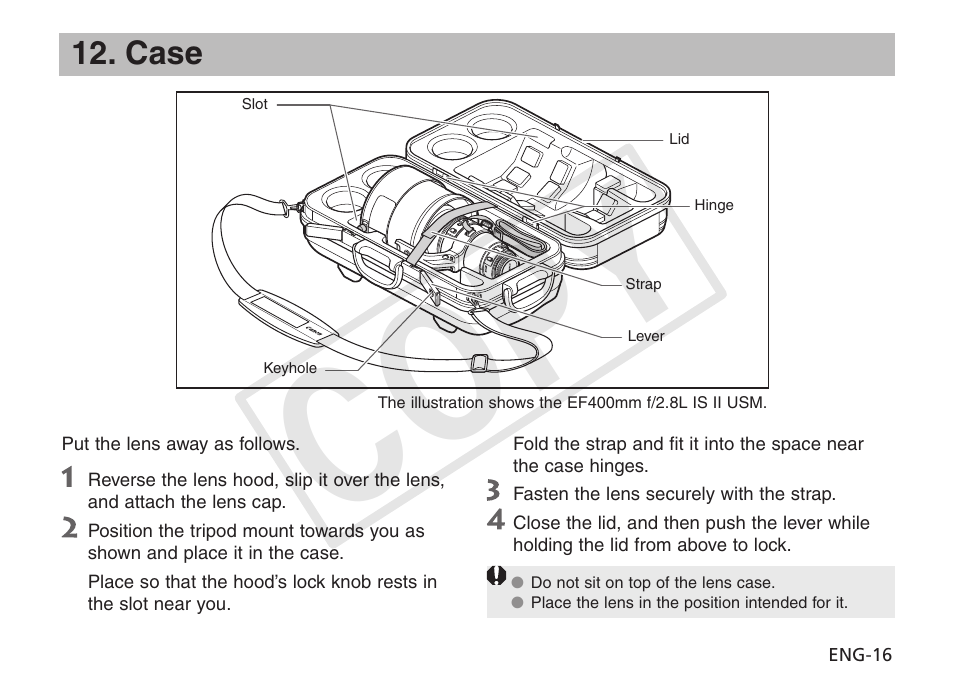 Cop y, Case | Canon EF 400mm f2.8L IS II USM User Manual | Page 17 / 23