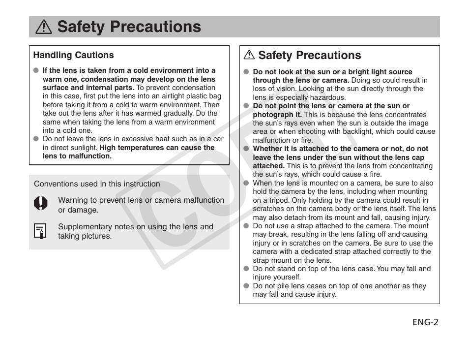 Cop y, Safety precautions | Canon EF 400mm f2.8L IS II USM User Manual | Page 3 / 23