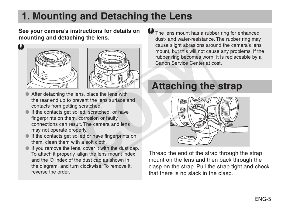 Cop y | Canon EF 400mm f2.8L IS II USM User Manual | Page 6 / 23