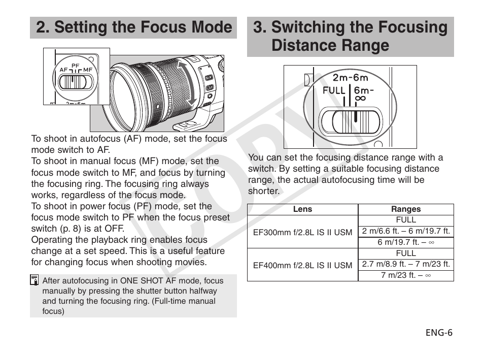 Cop y | Canon EF 400mm f2.8L IS II USM User Manual | Page 7 / 23