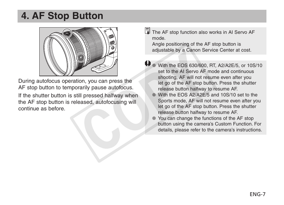 Cop y | Canon EF 400mm f2.8L IS II USM User Manual | Page 8 / 23