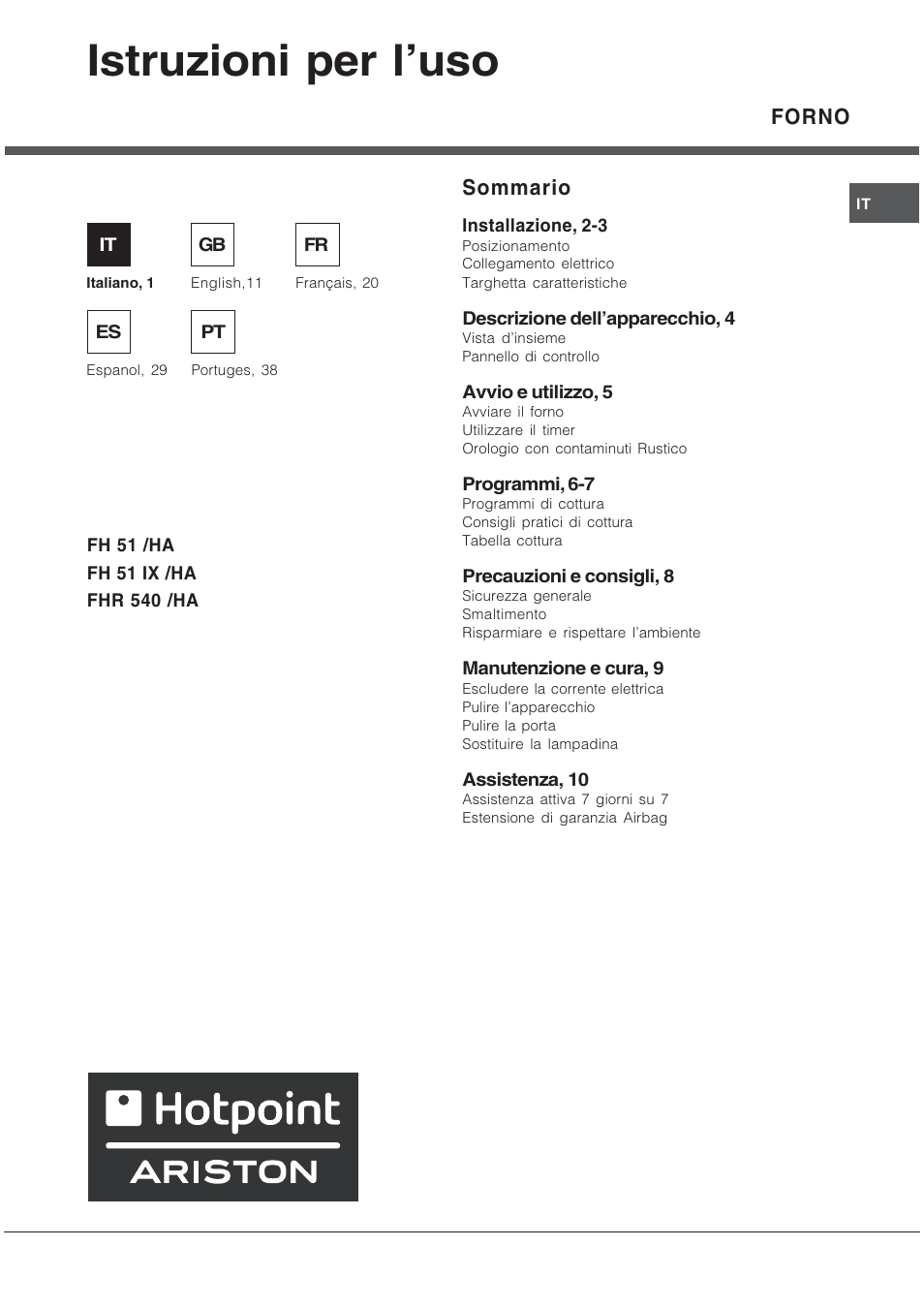 Hotpoint Ariston FH 51 IX-HA  IT User Manual | 48 pages