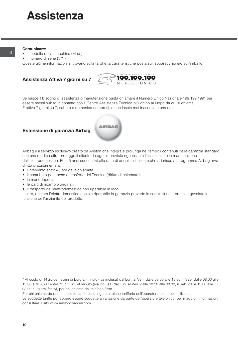 Assistenza | Hotpoint Ariston FH 51 IX-HA  IT User Manual | Page 10 / 48