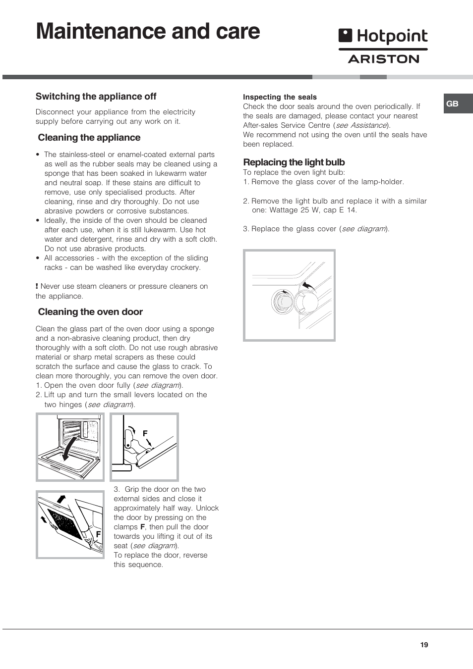 Maintenance and care | Hotpoint Ariston FH 51 IX-HA  IT User Manual | Page 19 / 48