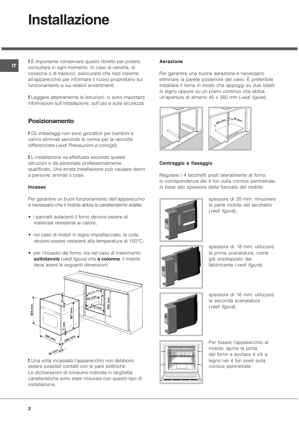 Installazione, Posizionamento | Hotpoint Ariston FH 51 IX-HA  IT User Manual | Page 2 / 48