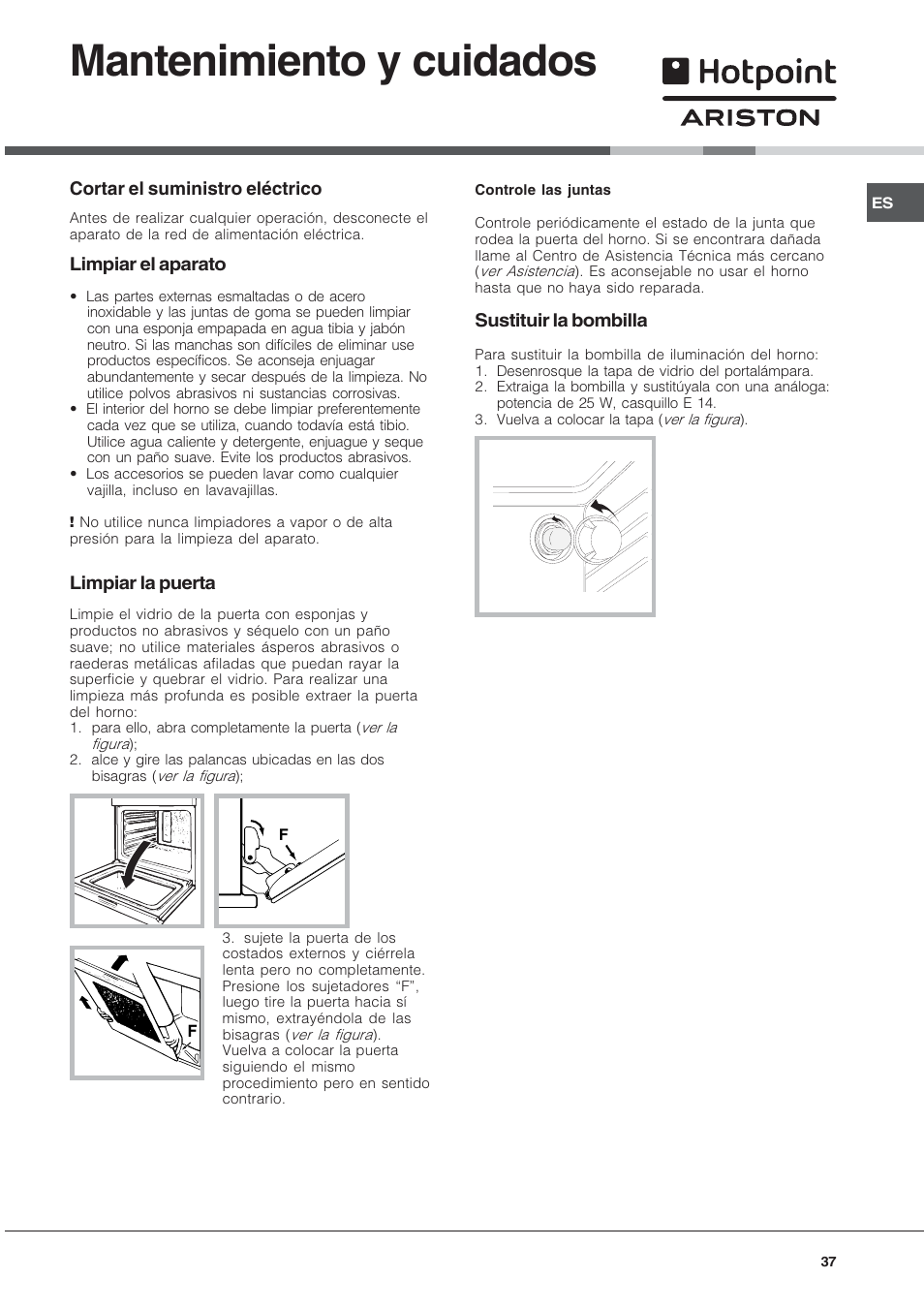 Mantenimiento y cuidados | Hotpoint Ariston FH 51 IX-HA  IT User Manual | Page 37 / 48