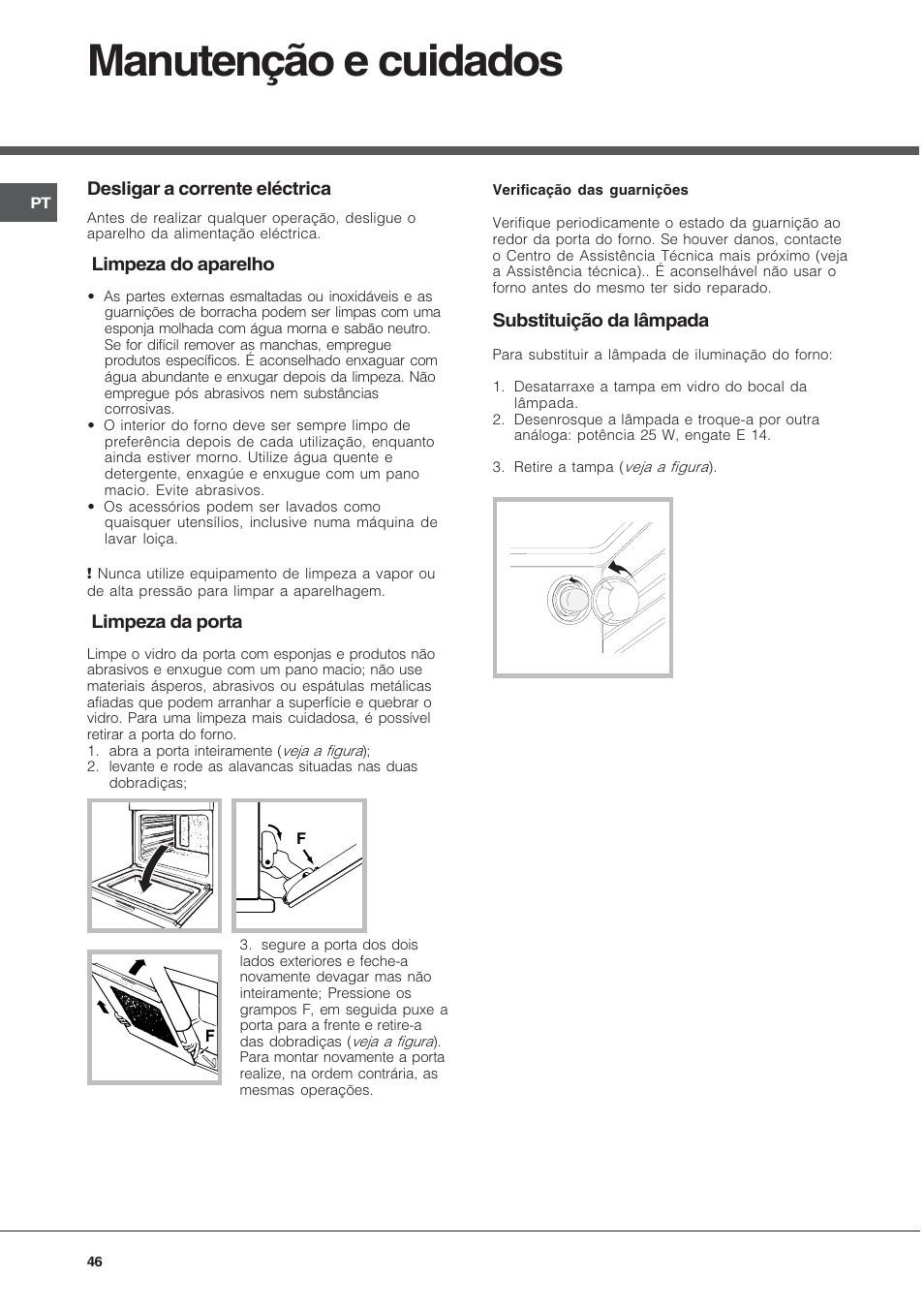 Manutenção e cuidados | Hotpoint Ariston FH 51 IX-HA  IT User Manual | Page 46 / 48