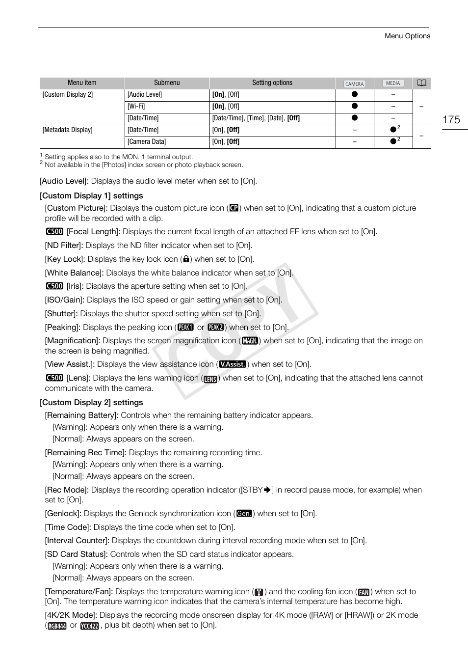 Cop y | Canon EOS C500 PL User Manual | Page 175 / 212