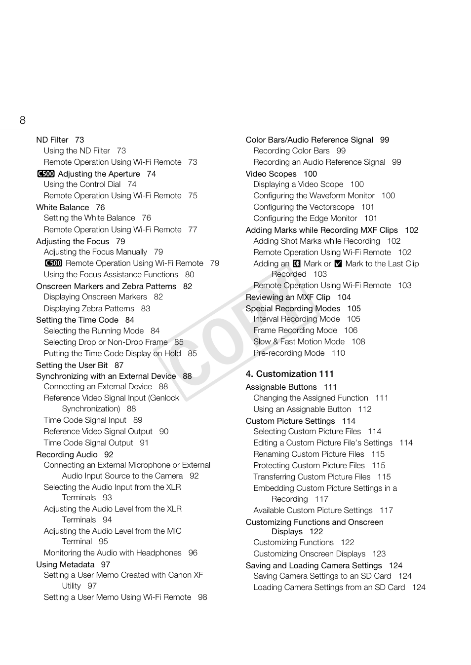 C op y | Canon EOS C500 PL User Manual | Page 8 / 212