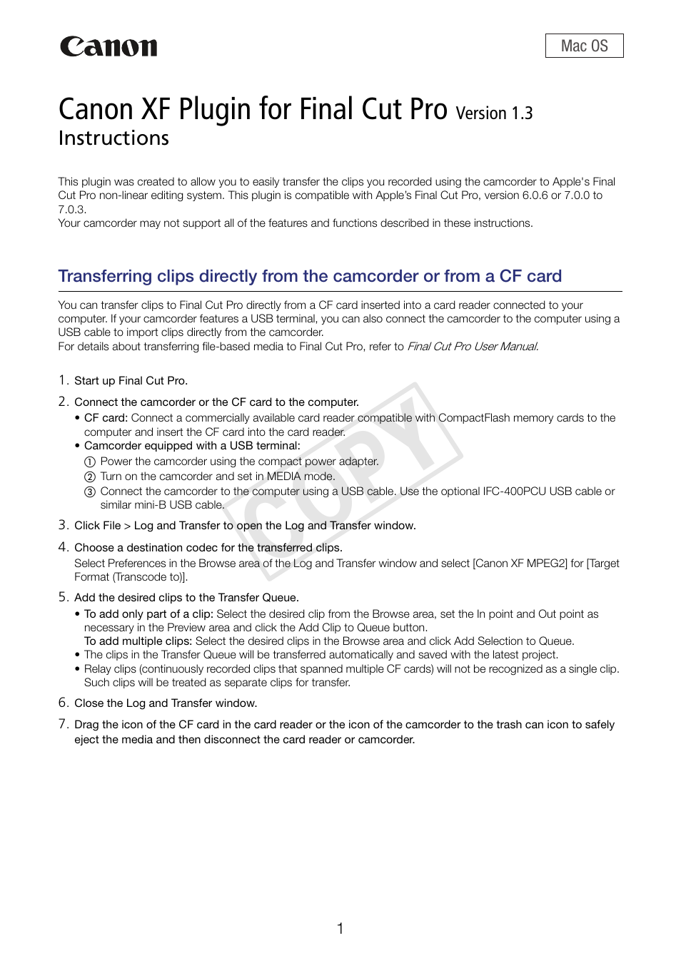 Canon EOS C500 PL User Manual | 2 pages