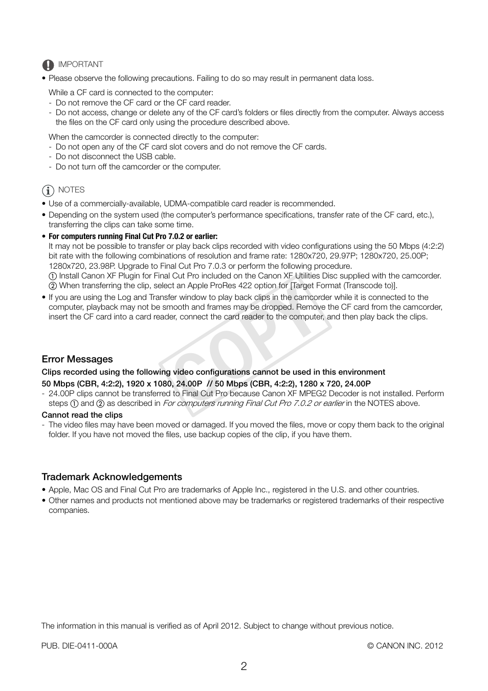 Cop y | Canon EOS C500 PL User Manual | Page 2 / 2