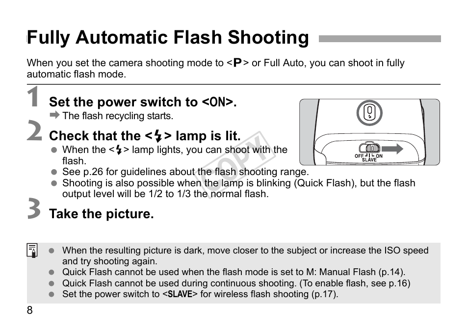 Cop y, Fully automatic flash shooting | Canon Speedlite 270EX II User Manual | Page 10 / 88