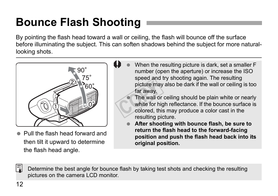 Cop y, Bounce flash shooting | Canon Speedlite 270EX II User Manual | Page 14 / 88