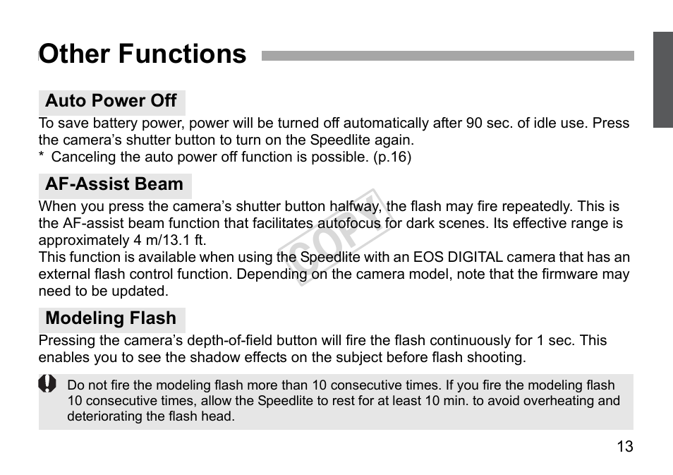 Cop y, Other functions | Canon Speedlite 270EX II User Manual | Page 15 / 88