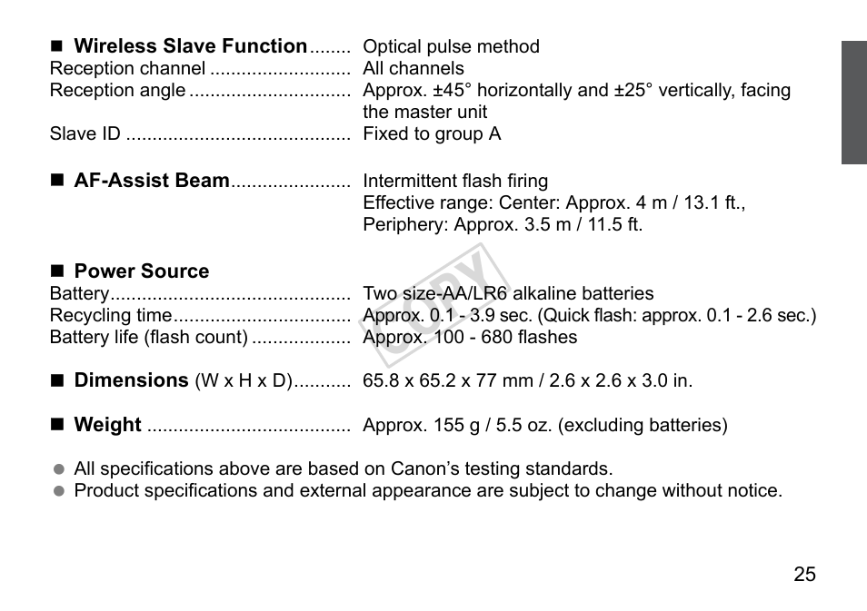 Cop y | Canon Speedlite 270EX II User Manual | Page 27 / 88