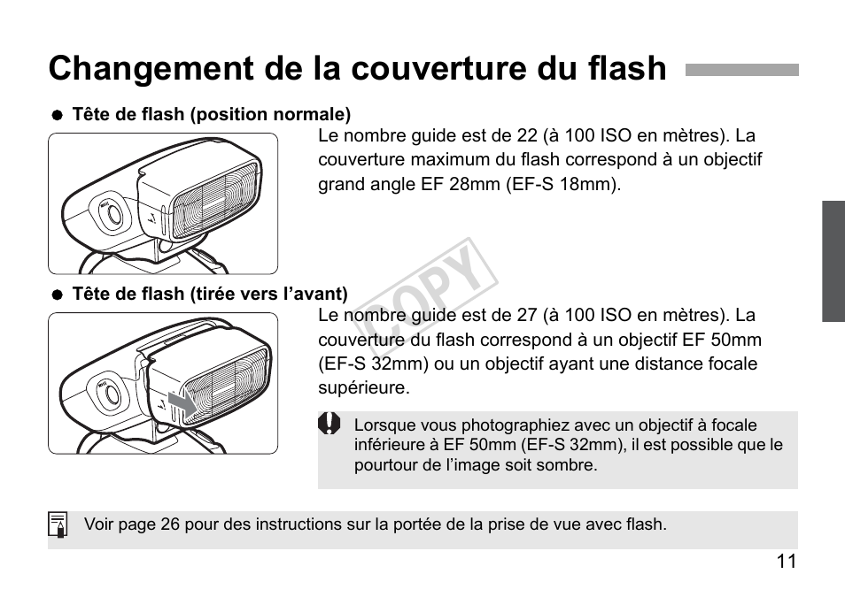 Cop y, Changement de la couverture du flash | Canon Speedlite 270EX II User Manual | Page 41 / 88