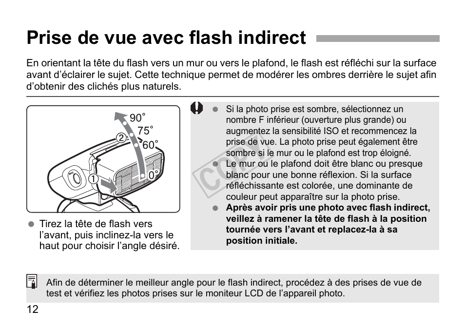 Cop y, Prise de vue avec flash indirect | Canon Speedlite 270EX II User Manual | Page 42 / 88