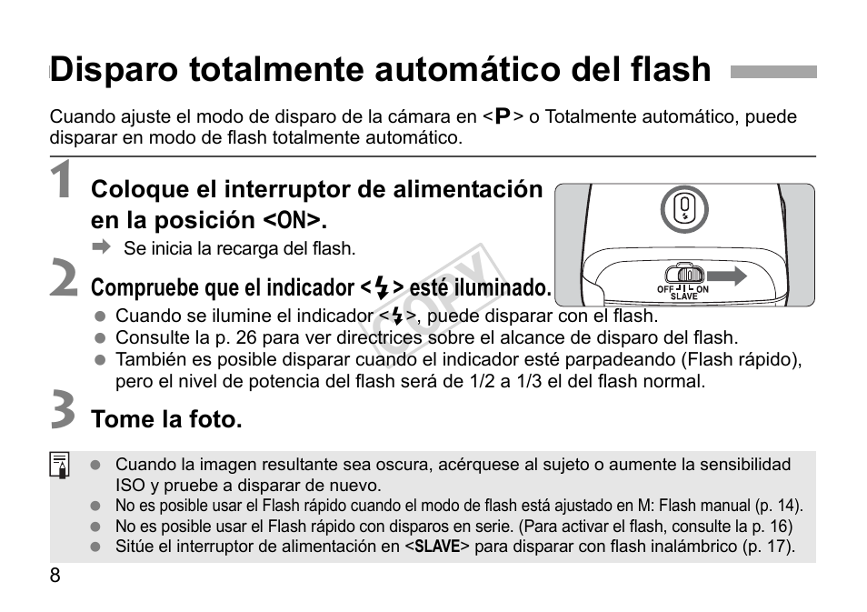 Cop y, Disparo totalmente automático del flash | Canon Speedlite 270EX II User Manual | Page 66 / 88