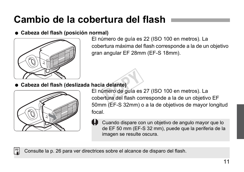 Cop y, Cambio de la cobertura del flash | Canon Speedlite 270EX II User Manual | Page 69 / 88