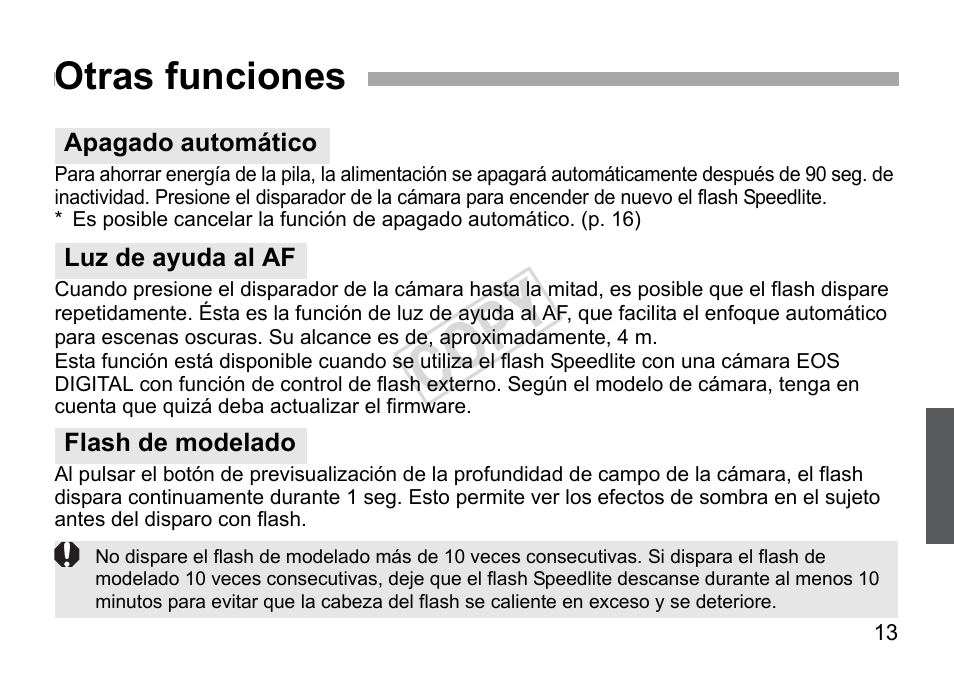 Cop y, Otras funciones | Canon Speedlite 270EX II User Manual | Page 71 / 88