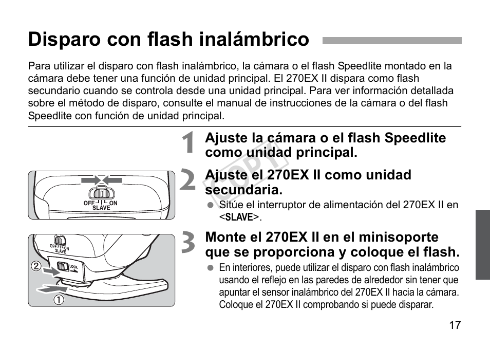 Cop y, Disparo con flash inalámbrico | Canon Speedlite 270EX II User Manual | Page 75 / 88