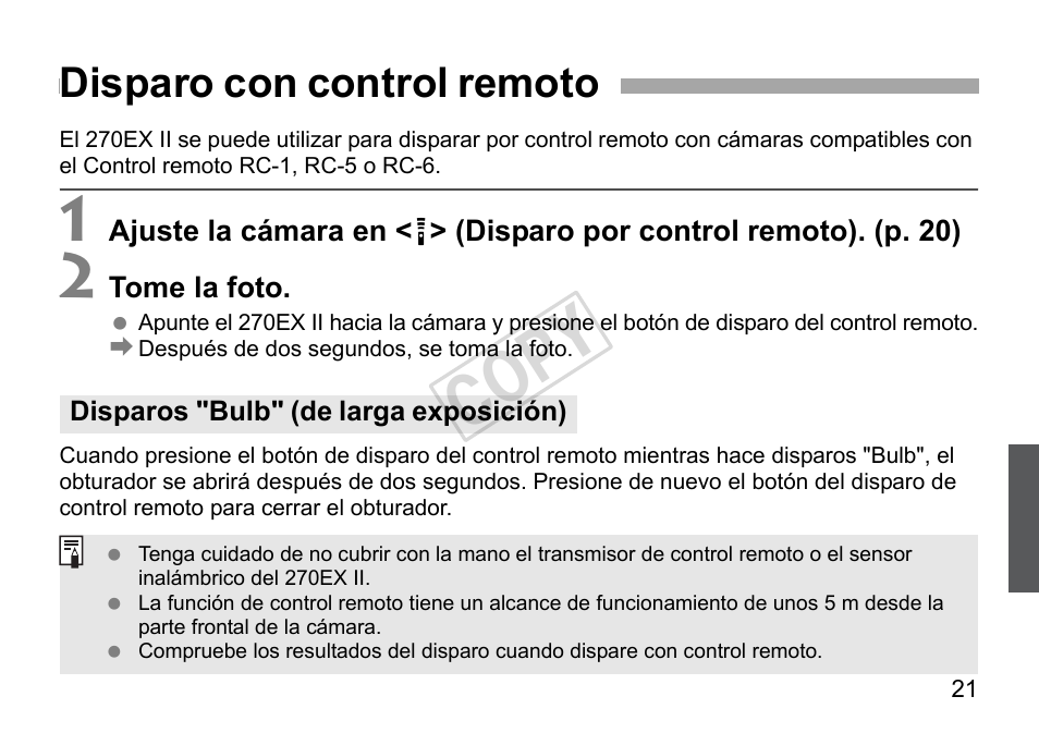 Cop y, Disparo con control remoto | Canon Speedlite 270EX II User Manual | Page 79 / 88