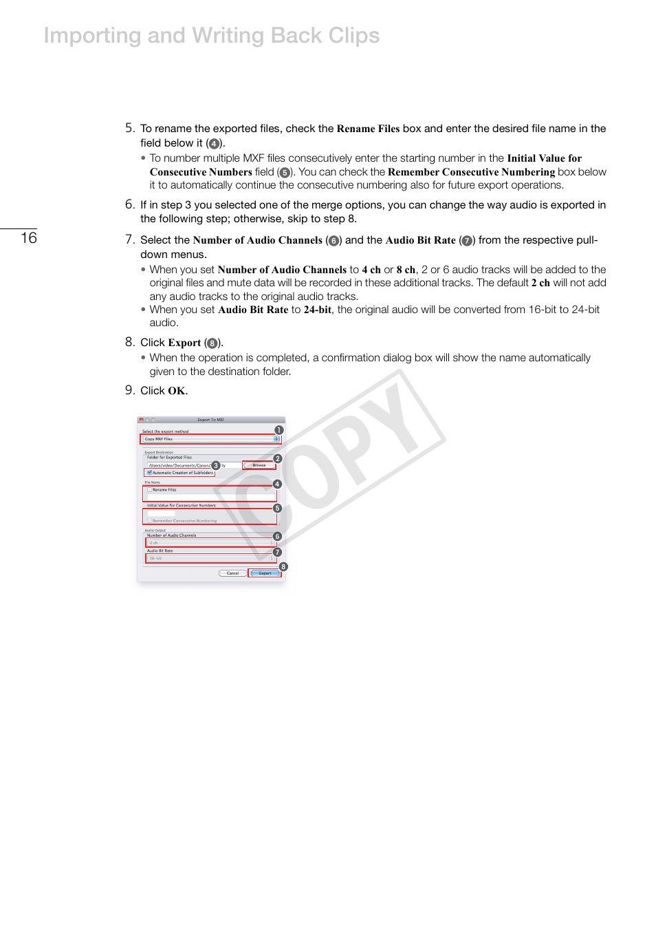 Cop y, Importing and writing back clips | Canon EOS C500 PL User Manual | Page 16 / 37