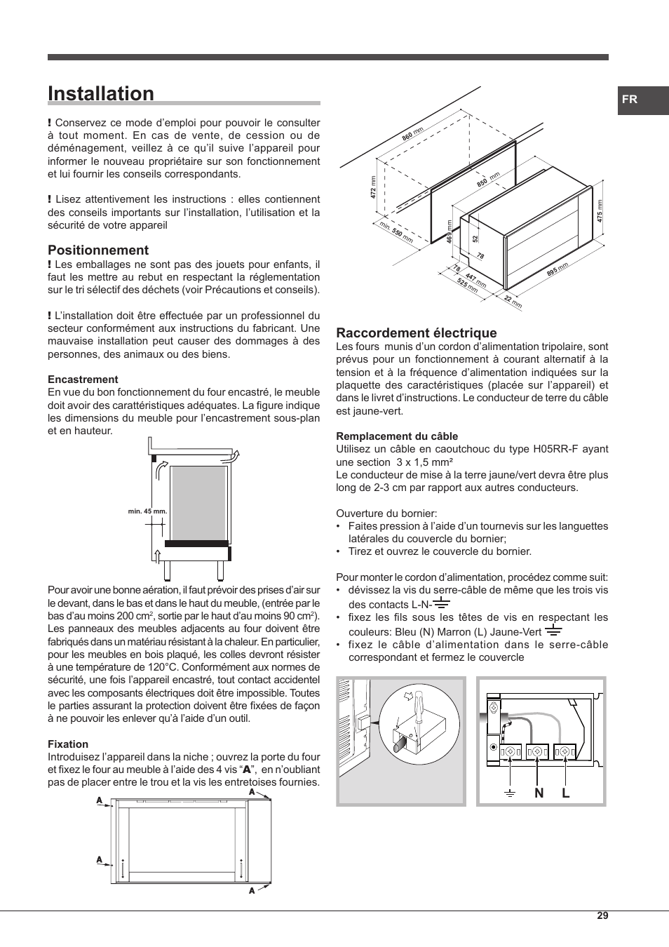 Installation, Positionnement, Raccordement électrique | Hotpoint Ariston MH 99.1 IX-HA S User Manual | Page 29 / 76