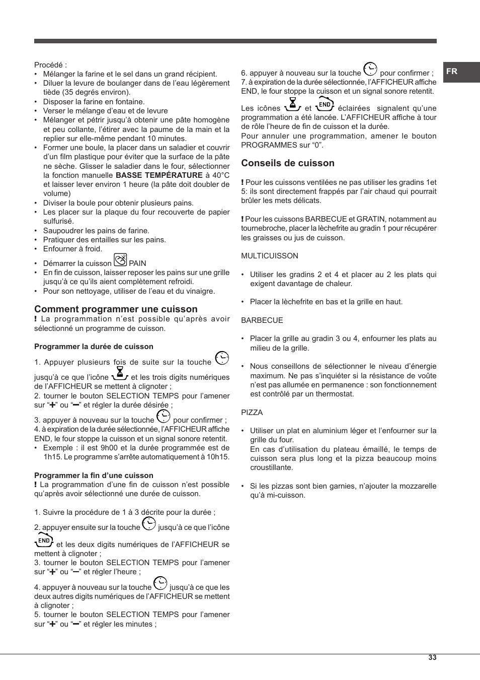 Comment programmer une cuisson, Conseils de cuisson | Hotpoint Ariston MH 99.1 IX-HA S User Manual | Page 33 / 76