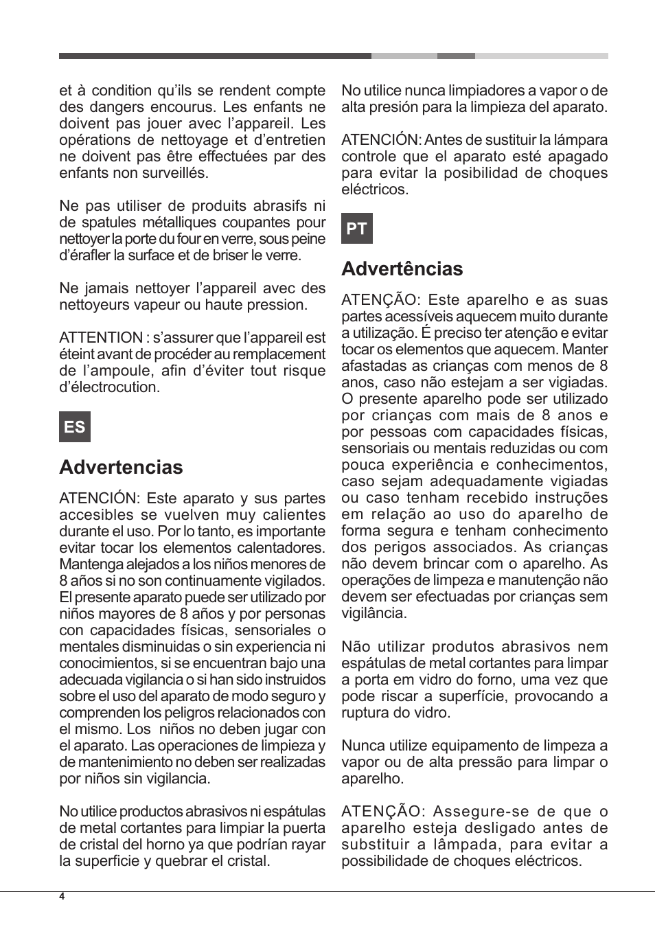 Advertencias, Advertências | Hotpoint Ariston MH 99.1 IX-HA S User Manual | Page 4 / 76