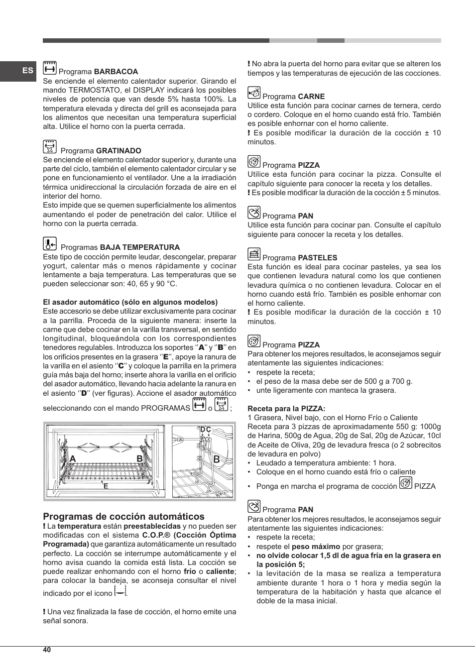 Programas de cocción automáticos | Hotpoint Ariston MH 99.1 IX-HA S User Manual | Page 40 / 76