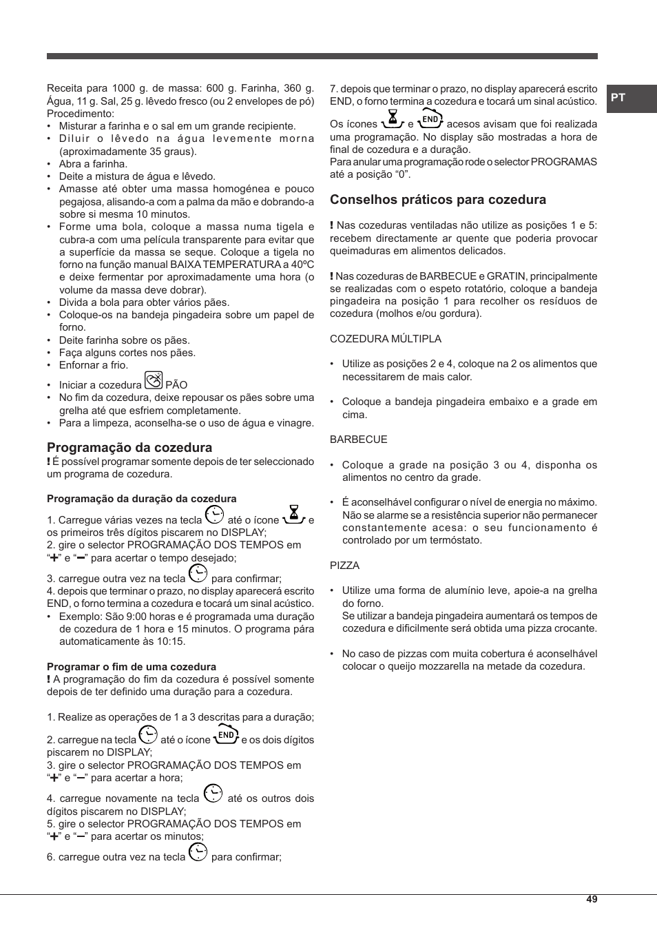 Programação da cozedura, Conselhos práticos para cozedura | Hotpoint Ariston MH 99.1 IX-HA S User Manual | Page 49 / 76