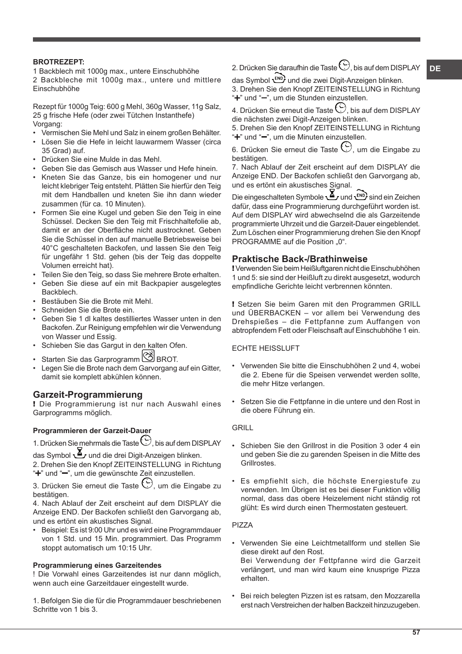 Garzeit-programmierung, Praktische back-/brathinweise | Hotpoint Ariston MH 99.1 IX-HA S User Manual | Page 57 / 76