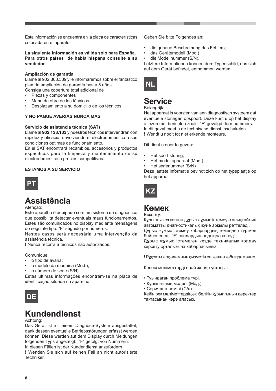 Assistência, Kundendienst, Service | Көмек | Hotpoint Ariston MH 99.1 IX-HA S User Manual | Page 8 / 76