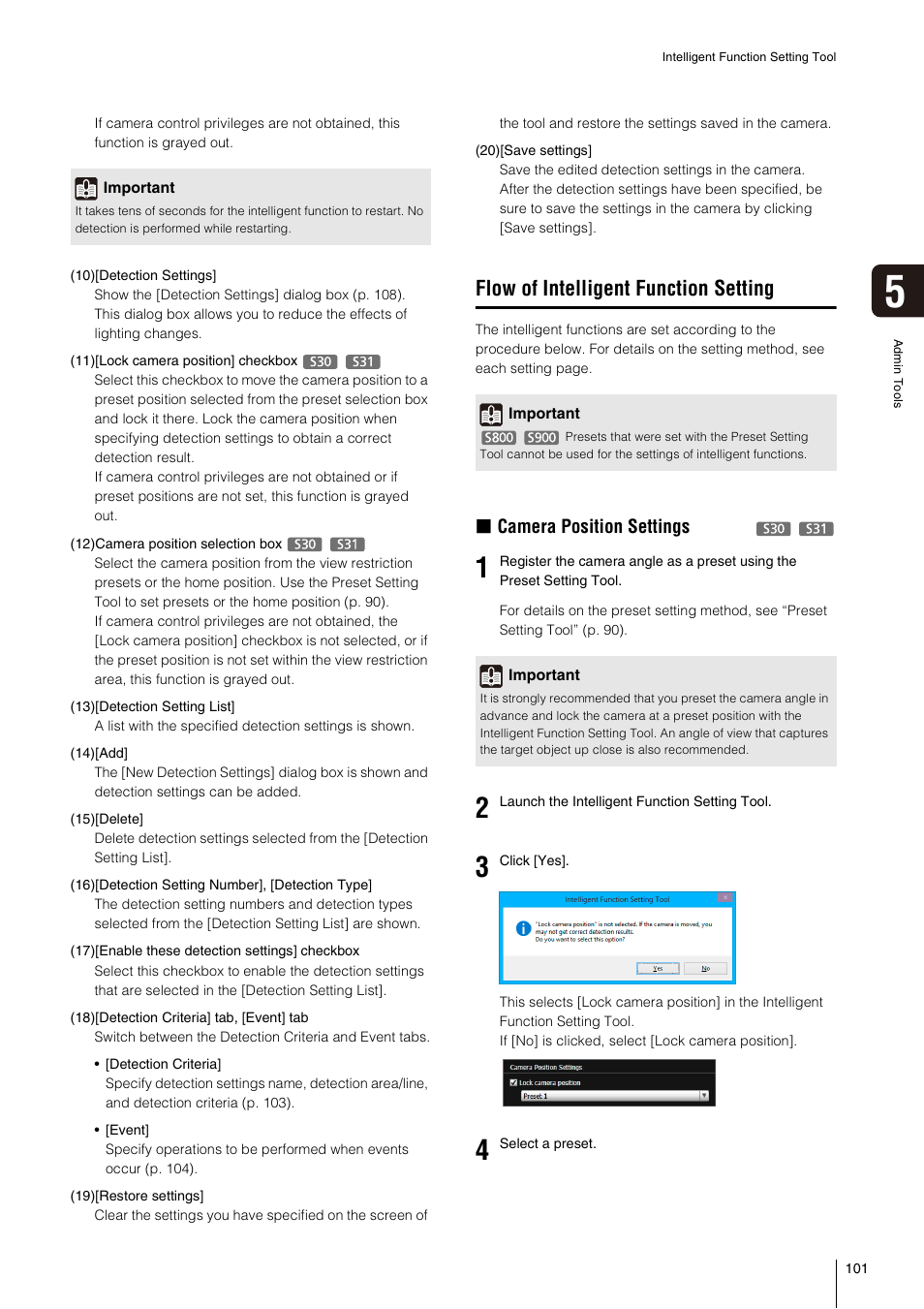 Flow of intelligent function setting, Camera position settings | Canon VB-S800D User Manual | Page 101 / 176