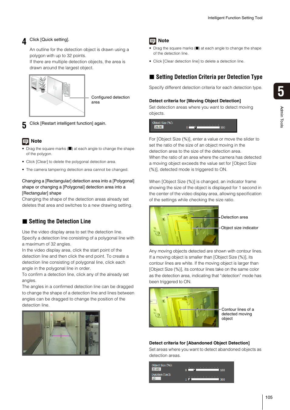 Setting the detection line, Setting detection criteria per detection type | Canon VB-S800D User Manual | Page 105 / 176