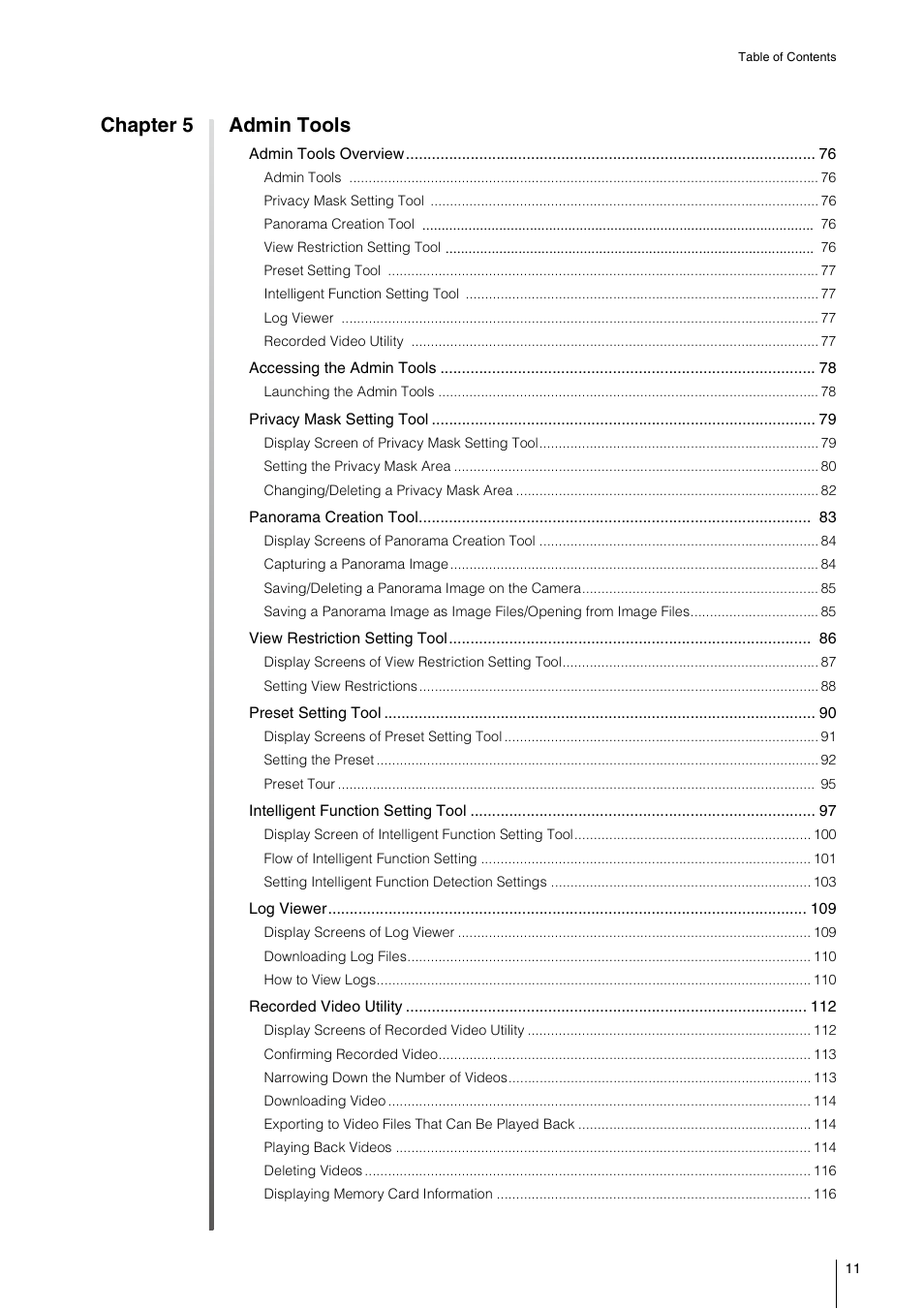 Chapter 5 admin tools | Canon VB-S800D User Manual | Page 11 / 176