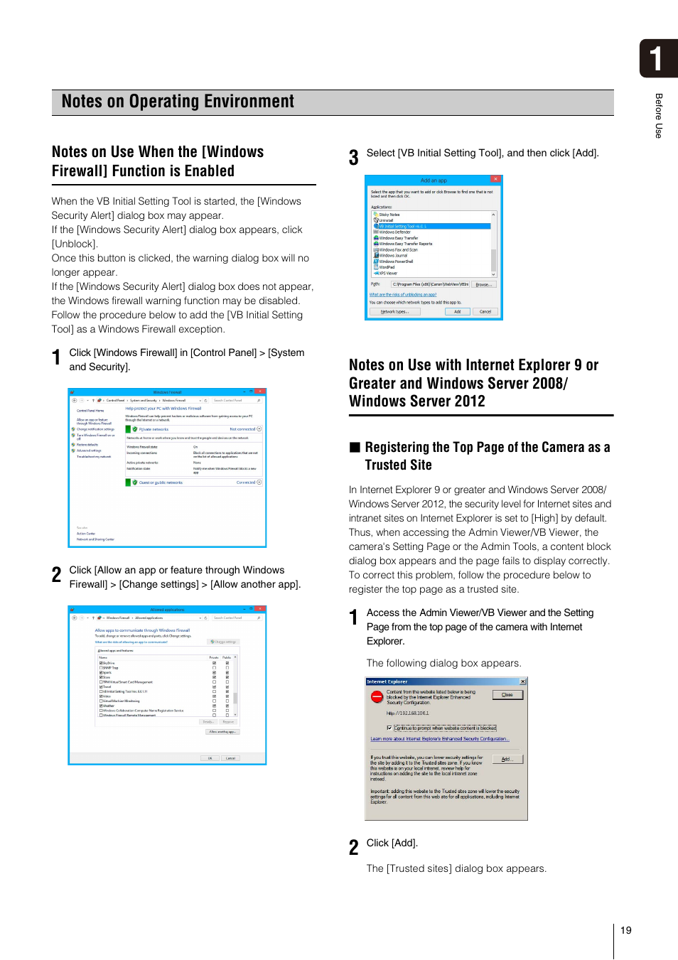 Notes on operating environment, Windows server 2012 | Canon VB-S800D User Manual | Page 19 / 176