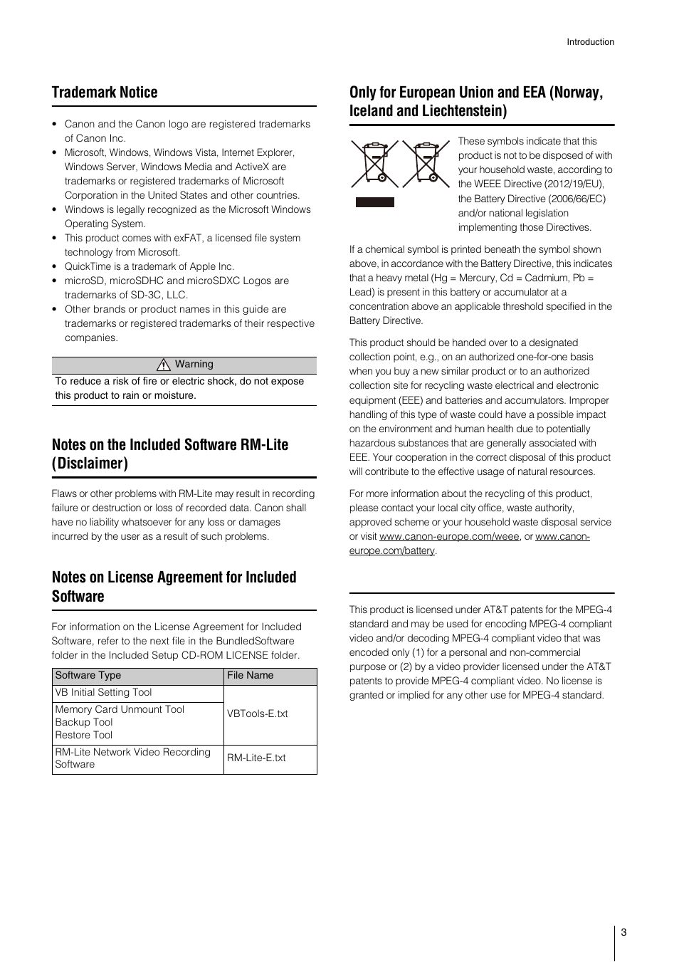 Trademark notice, Notes on license agreement for included software | Canon VB-S800D User Manual | Page 3 / 176