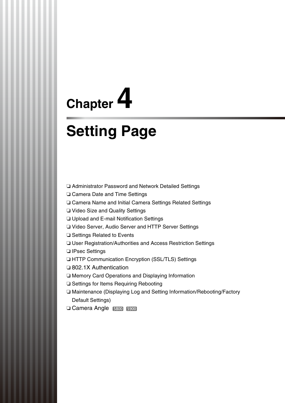 Chapter 4, E “chapter 4, Setting page | Chapter | Canon VB-S800D User Manual | Page 33 / 176