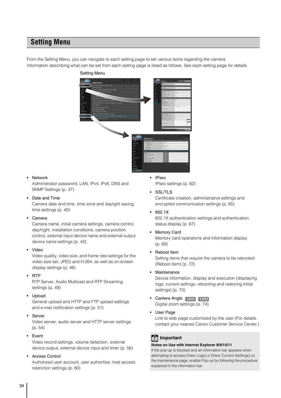 Setting menu | Canon VB-S800D User Manual | Page 34 / 176