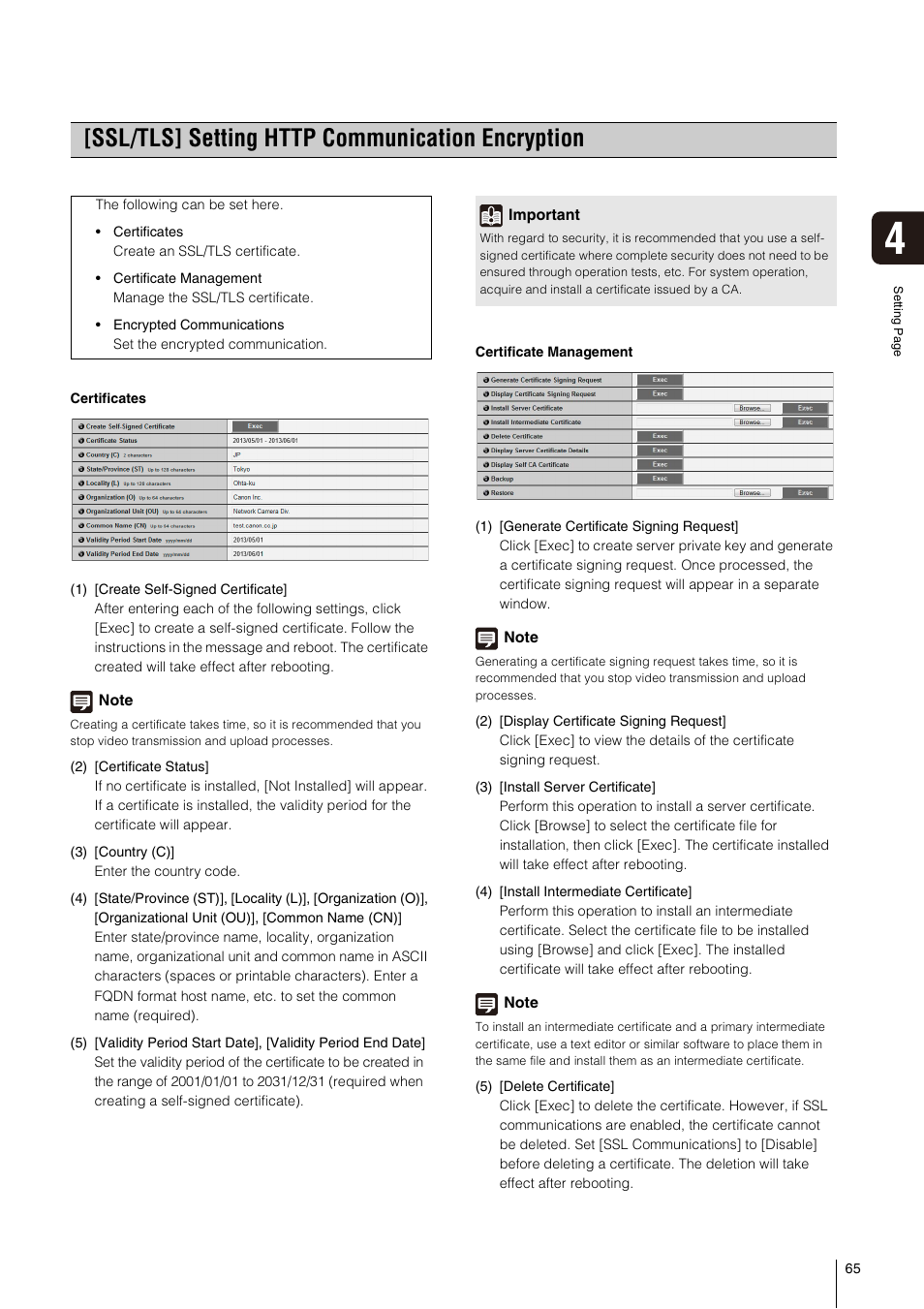 Ssl/tls] setting http communication encryption, P. 65) | Canon VB-S800D User Manual | Page 65 / 176