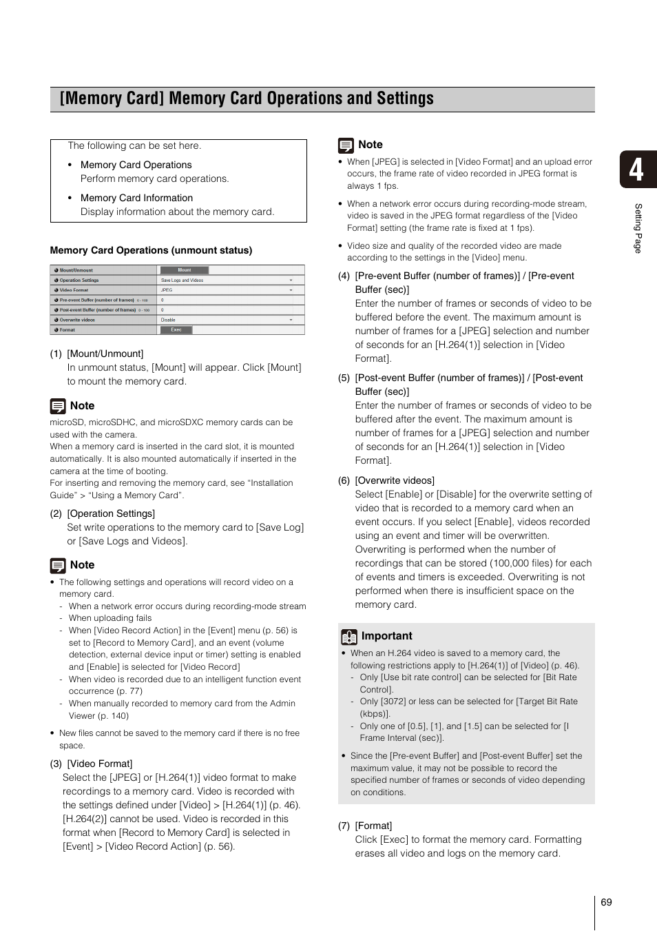 Memory card] memory card operations and settings, P. 69) | Canon VB-S800D User Manual | Page 69 / 176