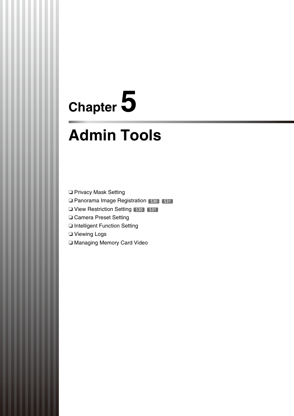 Chapter 5 admin tools, Chapter 5, Admin tools | Chapter 5 “admin tools”), E “chapter 5 admin, Tools, Chapter | Canon VB-S800D User Manual | Page 75 / 176